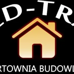 Logo firmy Gold-Trade Hurtownia Budowlana z symbolem domu w kolorze złotym na czarnym tle.