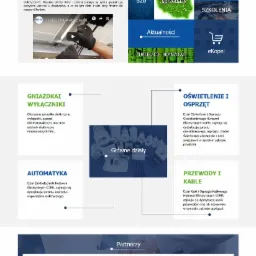 Strona internetowa hurtowni elektrycznej Kopel z ofertą oświetlenia, gniazdek, automatyki, przewodów i kabli oraz formularzem kontaktowym.