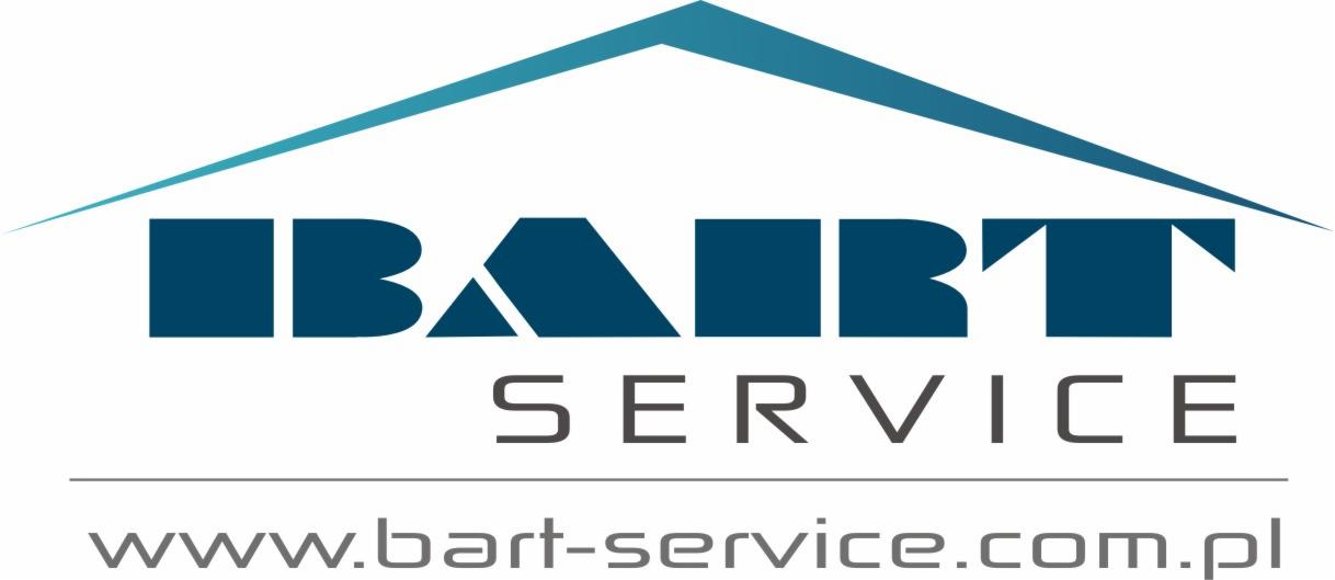 Logo firmy BART Service z niebieskim dachem nad nazwą i adresem strony internetowej.