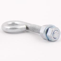 KAMET-POLAND Przybysz Krzysztof - Metalowy hak z gwintem i nakrętką na białym tle, detal z bliska. Element konstrukcyjny, mocowanie.