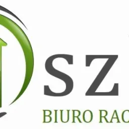 Logo firmy z nazwą 'szka' i symbolem wzrostu finansowego w kolorach szarym i zielonym, z podtytułem 'BIURO RACHUNKOWE'.