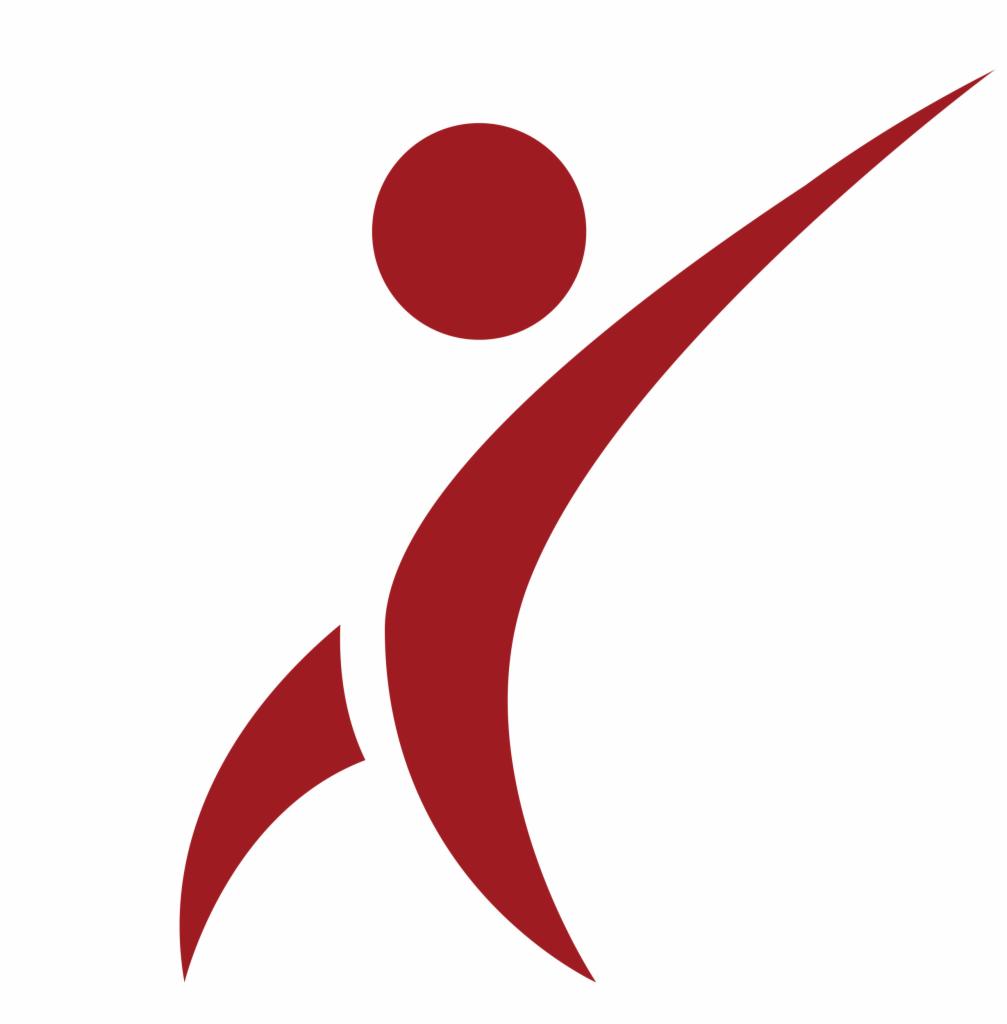 Czerwony, uproszczony symbol ludzkiej sylwetki z uniesioną ręką, na białym tle.