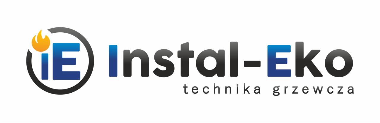Logo firmy Instal-Eko: niebieska litera 'iE' w okręgu z płomieniem, obok nazwa 'Instal-Eko' i napis 'technika grzewcza'.