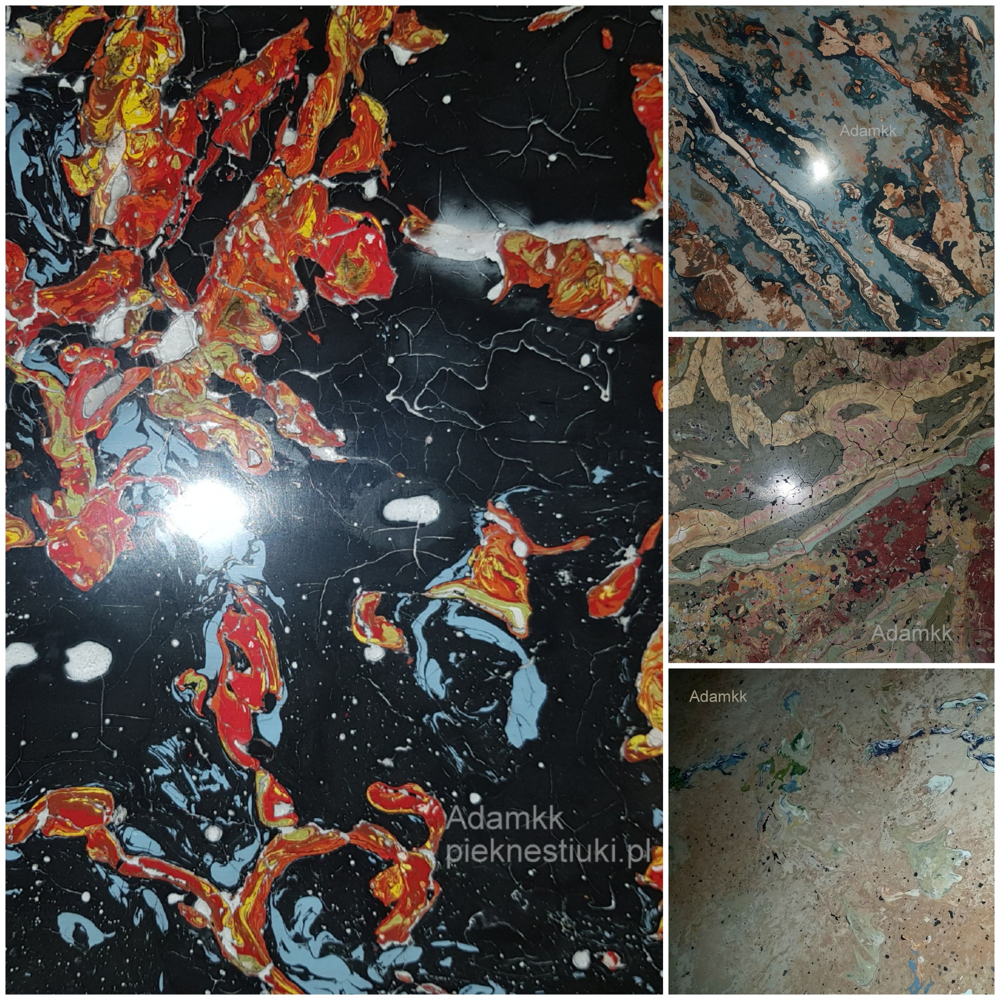 Imitacja marmuru wykonana w technologii Ultra Stiuku 3D, prezentująca bogactwo kolorów i unikalne wzory na powierzchni.