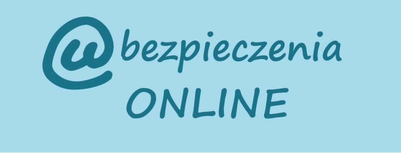 Grafika z napisem '@bezpieczenia ONLINE' w odcieniach niebieskiego, symbolizująca bezpieczeństwo w internecie.