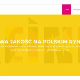 Strona internetowa firmy Reink z żółtym tłem, prezentująca hasło 'Nowa jakość na polskim rynku' oraz informacje o doświadczeniu w branży materiałów eksploatacyjnych.