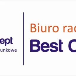 Logo firmy Best Concept Biuro Rachunkowe z pomarańczową spinaczką i hasłem 'sprawdź nas'.