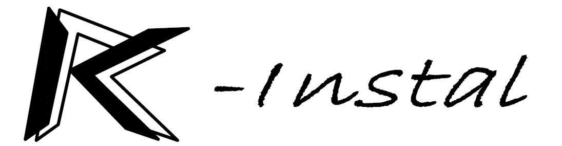 Logo firmy K-Instal z dużą, geometryczną literą 'K' i napisem 'Instal' po prawej stronie, wszystko w czerni na białym tle.