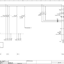 E-funia - Schemat elektryczny pompy głębinowej z oznaczeniami elementów: falownik, wyłącznik termiczny, kable silnika. Widoczne zasilanie 3-fazowe 400V AC. Rysunek techniczny.