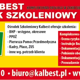 Ośrodek Szkoleniowy Kalbest: szkolenia BHP, PPOŻ, pierwsza pomoc, kadry, płace, ZUS. Kompleksowa obsługa firm: ocena ryzyka, instrukcje ppoż, dokumentacja, kadry.