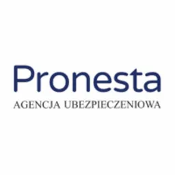 Niebieskie logo 'Pronesta Agencja Ubezpieczeniowa' na białym tle. Minimalistyczny design z wyraźnym napisem. Nowoczesna identyfikacja wizualna firmy ubezpieczeniowej.