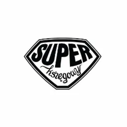 Czarno-białe logo w kształcie rombu z napisem 'SUPER' u góry i 'księgowy' poniżej, stylizowane na logo superbohatera.