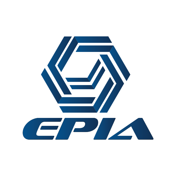 Logo firmy: abstrakcyjny, niebieski sześcian z nazwą 'EPIA' w dolnej części. Ciemne tło. Minimalistyczny design.