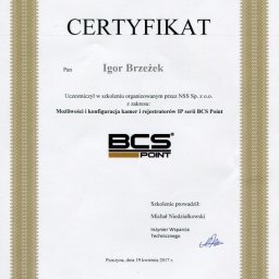 Certyfikat BCS CCTV
