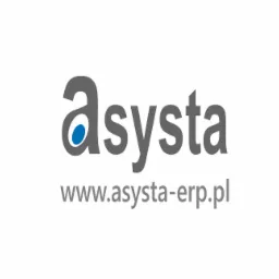Szare logo firmy Asysta z niebieskim akcentem w literze 'a' i adresem strony internetowej www.asysta-erp.pl pod spodem, na białym tle.