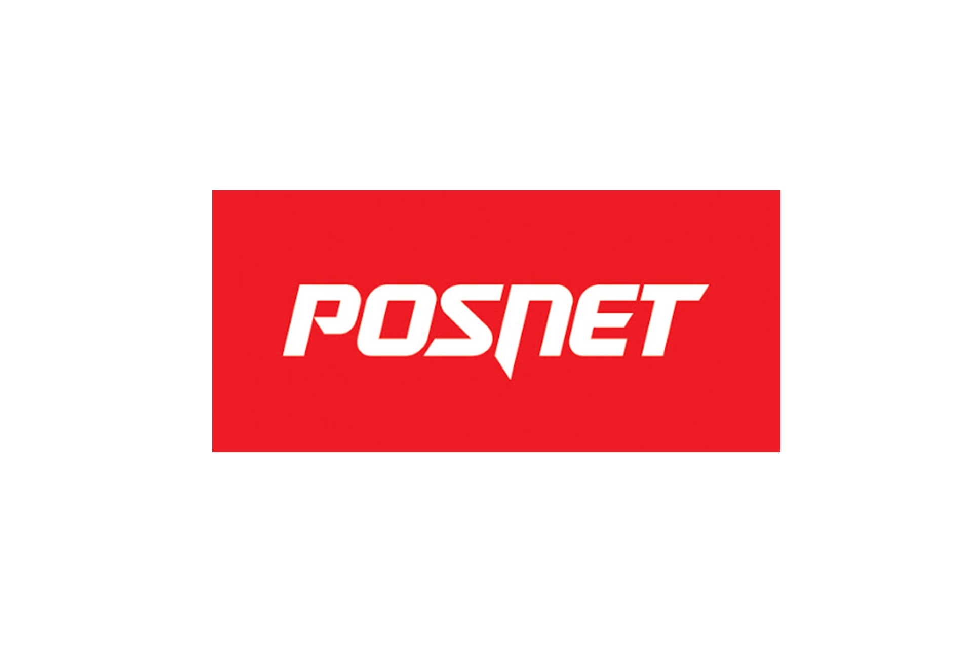 Logo firmy Posnet na czerwonym tle. Biały napis POSNET z charakterystyczną stylistyką liter.