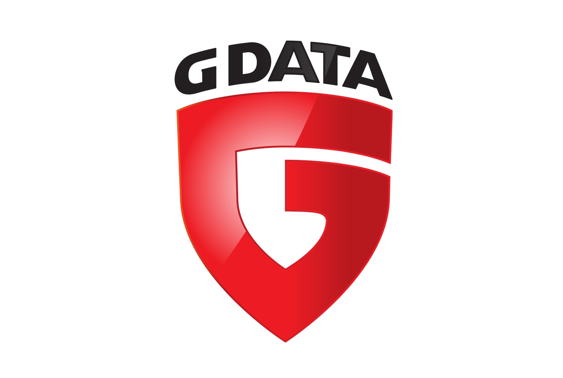 Logo GDATA: czerwona tarcza z białą literą G wewnątrz, nad nią czarny napis GDATA.