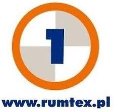 Logo z cyfrą 1 w pomarańczowym okręgu na białym tle, z adresem strony internetowej rumtex.pl poniżej. Prosty, nowoczesny design.