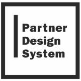 Kwadratowe logo z napisem 'Partner Design System', czcionką bezszeryfową wewnątrz obramowania. Minimalistyczny design z pionową linią po lewej stronie napisu.