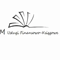 Logo firmy MM Usługi Finansowo-Księgowe z motywem otwartej księgi, czarny rysunek na białym tle.