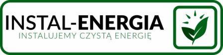Logo firmy Instal-Energia z hasłem 'Instalujemy czystą energię', z symbolem liścia w okręgu.