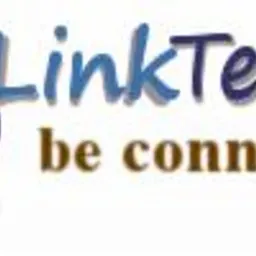 Grafika z niebieskim globusem i napisem 'LinkTechnik be connected...' w kolorach niebieskim i brązowym na białym tle.