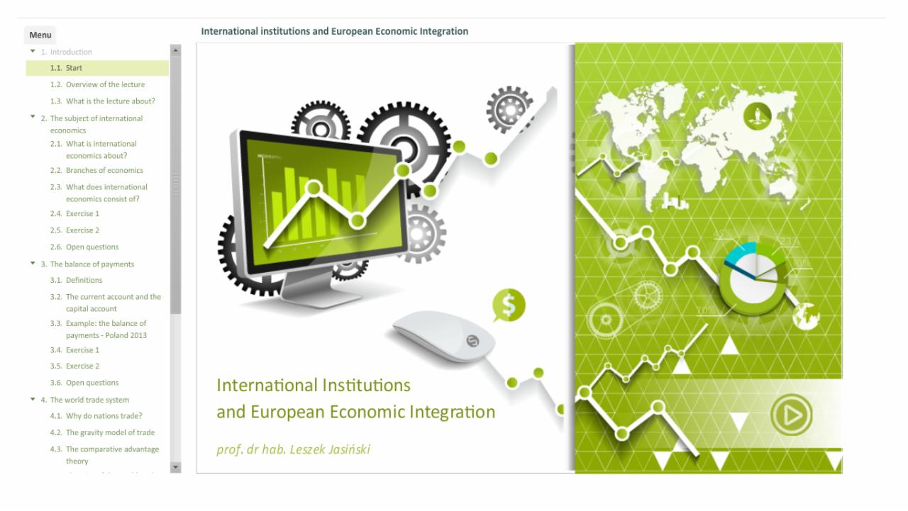 Ilustracja graficzna przedstawiająca monitor z wykresem słupkowym, koła zębate i mapę świata na zielonym tle, symbolizująca międzynarodowe instytucje i integrację europejską.