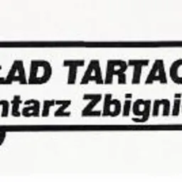 Logo Zakładu Tartacznego Gontarz Zbigniew, umieszczone w obrysie piły tarczowej. Czarno-białe.