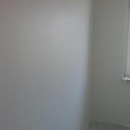 Rajmund Kamiński - Gładka, świeżo pomalowana ściana w odcieniach szarości, widoczna z bliska w rogu pomieszczenia, z fragmentem okna po prawej. Minimalistyczny kadr prezentuje efekt malowania.