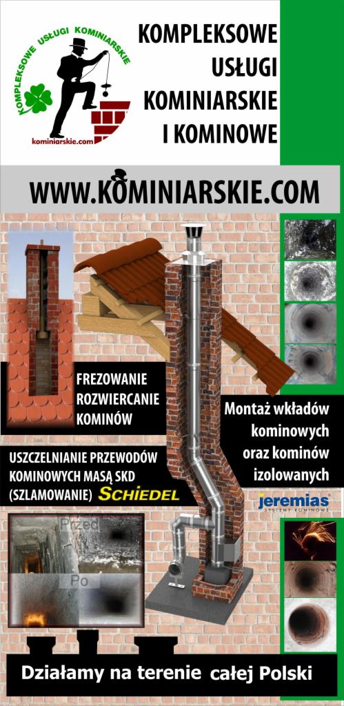 Kompleksowe usługi kominiarskie: frezowanie, rozwiercanie, uszczelnianie, montaż wkładów i kominów izolowanych. Prezentacja stanu komina przed i po zabiegu.