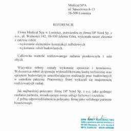 Referencje firmy Medical Spa w Łomnicy