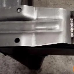 Detal spawu na metalowej konstrukcji. Precyzyjne łączenie rur i profili z widocznymi śladami obróbki. Szlifowane powierzchnie i otwory montażowe.