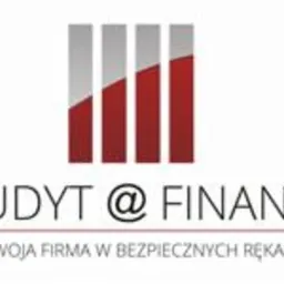 Logo firmy audytorsko-finansowej z motywem wzrostu na białym tle. Minimalistyczny design z nazwą 'AUDYT @ FINANSE' i hasłem 'TWOJA FIRMA W BEZPIECZNYCH RĘKACH'.