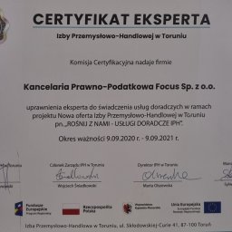 Certyfikat Eksperta Izby Przemysłowo-Handlowej w Toruniu