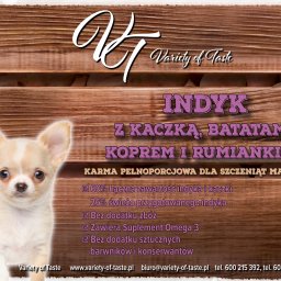 POSZUKUJESZ IDEALNEGO JEDZENIA DLA SWOJEGO PSA? 
Przedstawiamy nasz specjał! Sucha karma dla szczeniąt - indyk z kaczką, batatami, koprem i rumiankiem 
Jeśli zależy Ci na zdrowym rozwoju Twojego pupila, a przy tym chcesz mu dać to co najlepsze to konieczni