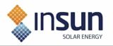 Logo firmy Insun Solar Energy z dwoma kwadratami: pomarańczowym i niebieskim, symbolizującymi energię słoneczną.