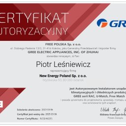 Certyfikat GREE Autoryzowany Instalator