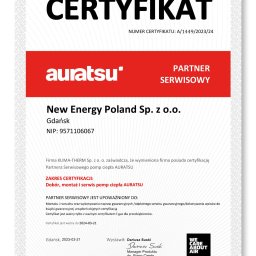 Certyfikat Partnera Serwisowego pomp ciepła Auratsu