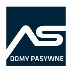 Logo firmy AS Domy Pasywne: biały symboliczny dom i litery AS na granatowym tle, poniżej napis 'DOMY PASYWNE' w kolorze białym.