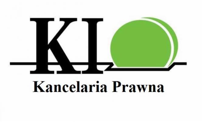 Logo Kancelarii Prawnej z inicjałami 'KI' i zielonym okręgiem, umieszczone na białym tle. Pod spodem napis 'Kancelaria Prawna' czcionką serifową.