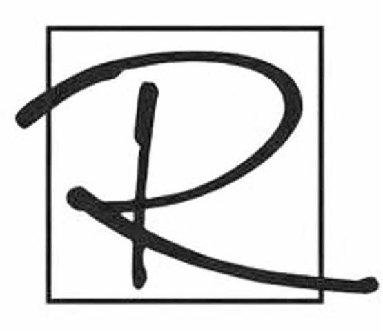 Czarno-białe logo z abstrakcyjną literą 'R' w kwadratowej ramce, wykonane w stylu odręcznym.