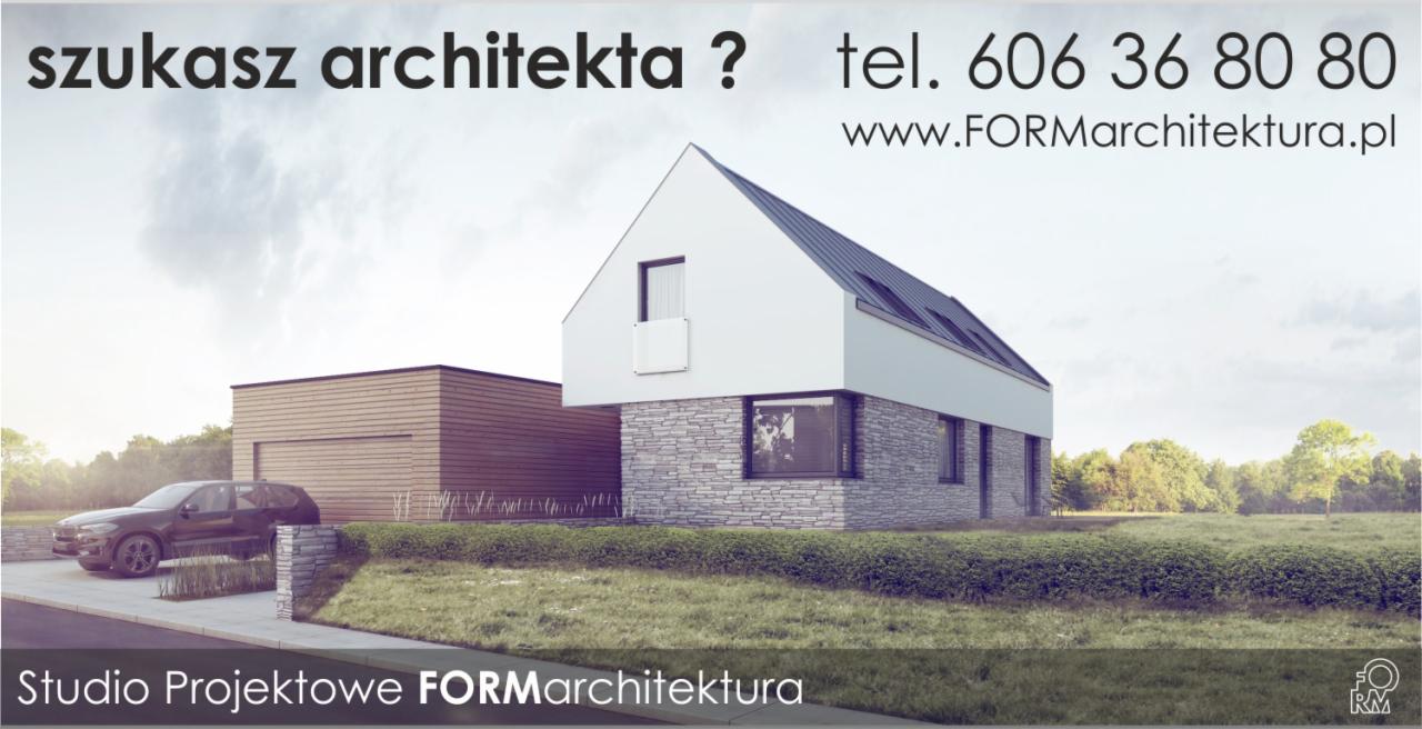 Wizualizacja nowoczesnego domu jednorodzinnego z garażem, z elementami kamiennej elewacji i minimalistyczną bryłą, otoczonego zielenią i z zaparkowanym samochodem.