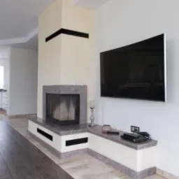 Kominek nowoczesny z boczną ławą pod RTV