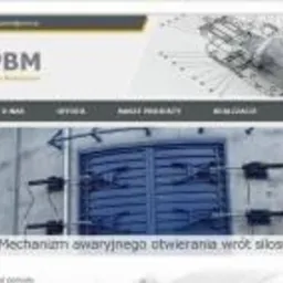 Zrzut ekranu strony internetowej firmy UPBM, prezentujący mechanizm awaryjnego otwierania wrót silosu. Widoczny układ graficzny strony, menu nawigacyjne i elementy wizualne.