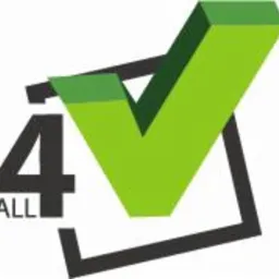 Logo firmy z zielonym symbolem akceptacji nad czarną ramką, napis '4 ALL' w dolnej części. Dominacja zieleni i czerni, prosta typografia, nowoczesny design.
