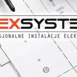 Plan instalacji elektrycznej z sondami mierniczymi i kablem, logo firmy Alexsystems. Profesjonalne instalacje elektryczne.