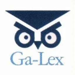 Logo firmy Ga-Lex z motywem sowy w kolorze granatowym i jasnoniebieskim, umieszczone na białym tle. Minimalistyczny design.