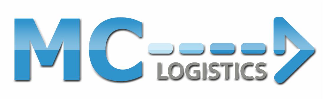 Logo MC Logistics: niebieskie litery MC, szare 'Logistics' i strzałka. Symbolizuje transport i logistykę.