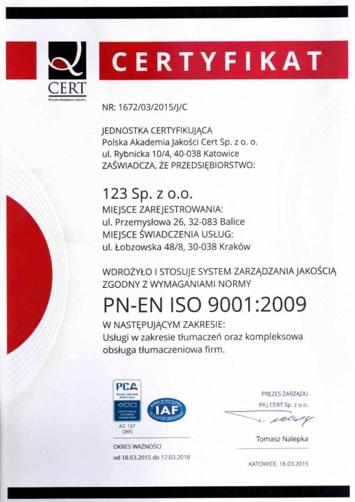 System Zarządzania Jakością PN-EN ISO 9001:2009