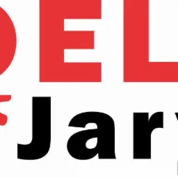 Czerwono-czarne logo firmy Delta Jarysz z elementem koła zębatego. Napis Delta w kolorze czerwonym, Jarysz czarny. Logo na białym tle.